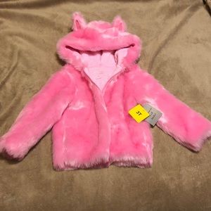 NWT Toddler Girls Pink Plush Coat 3T Members Mark